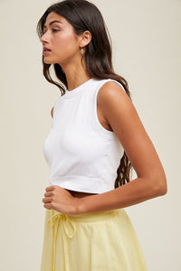 Seamless Ribbed Padded Tank Bra Top - White