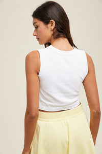 Seamless Ribbed Padded Tank Bra Top - White