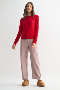 Wishlist Pointelle Knit Top in Cherry Red