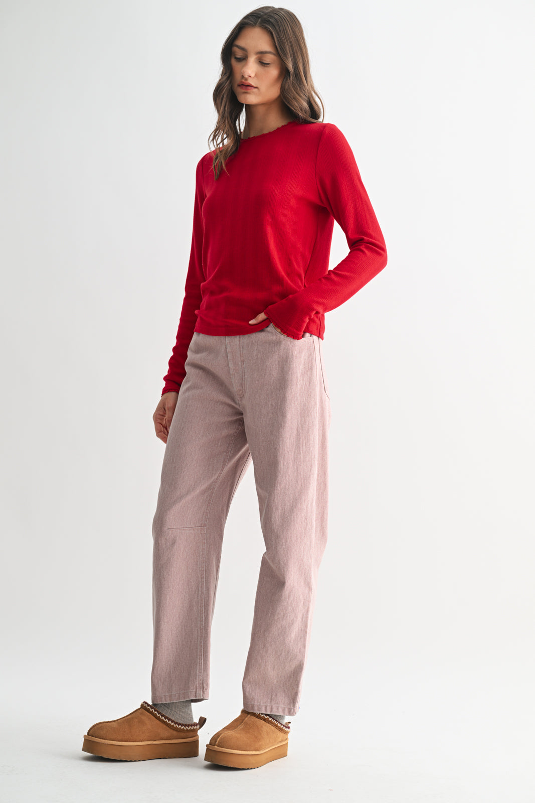 Wishlist Pointelle Knit Top in Cherry Red