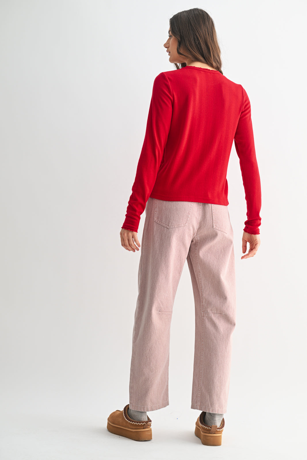 Wishlist Pointelle Knit Top in Cherry Red