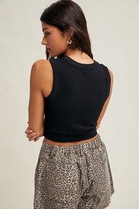 Seamless Ribbed Padded Tank Bra Top - Black