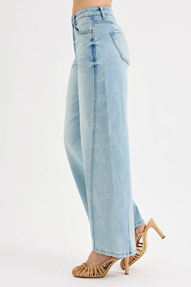Risen Mid Rise Light Wash Barrel Jeans