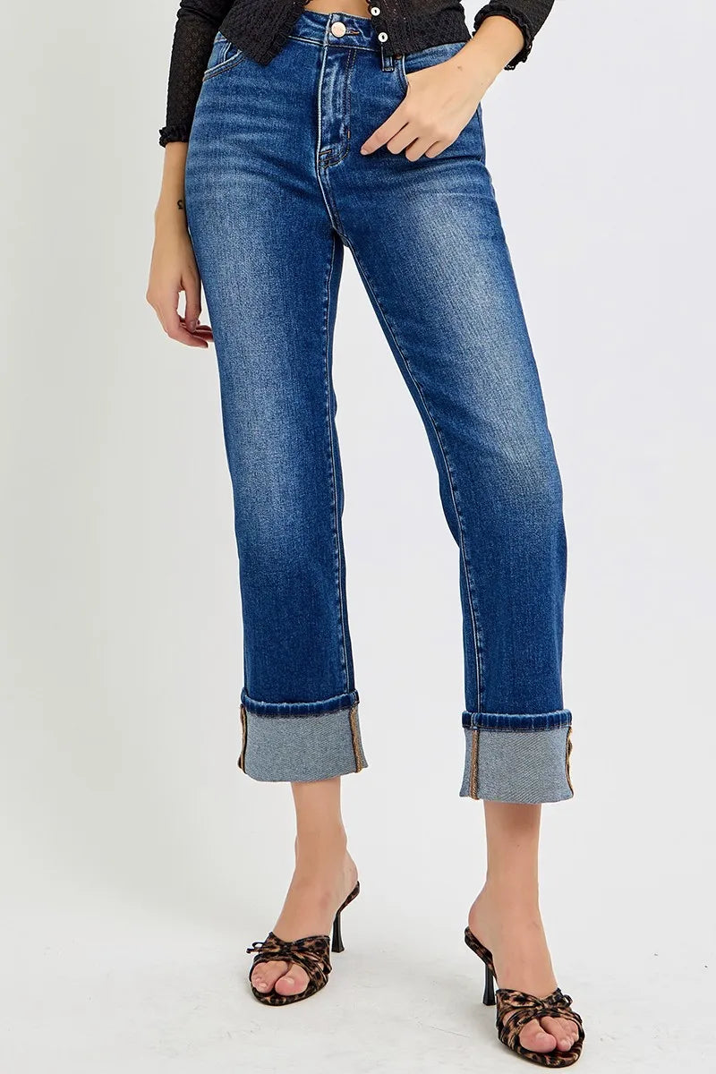 Risen High Rise Ankle Straight Cuffed Jeans RDP5580RT