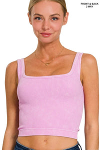 Zenana Washed Two-Way Neckline Ribbed Tank in Mauve