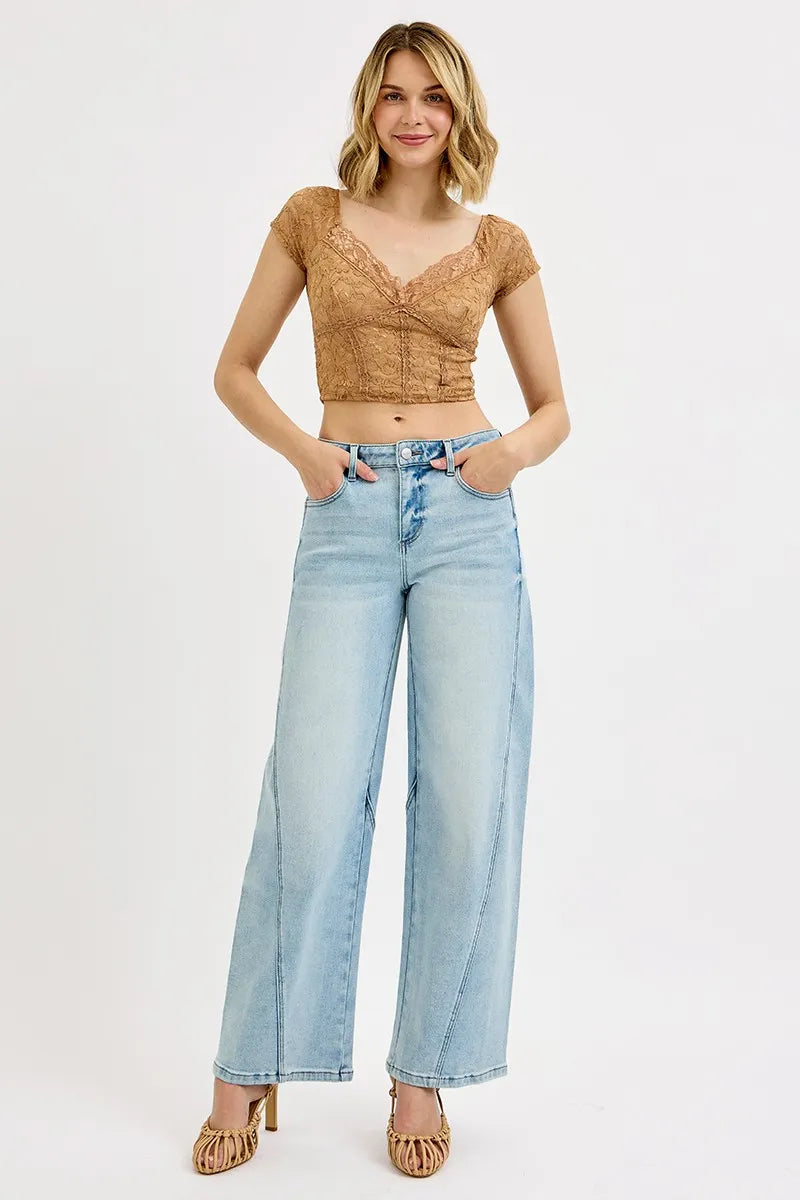 Risen Mid Rise Light Wash Barrel Jeans