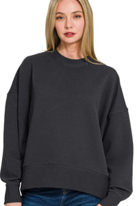 Zenana Ribbed Balloon Sleeve Pullover - Black