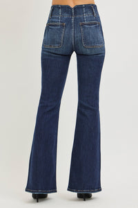 Risen High Rise Flare Jeans With Seam Detail Waistband