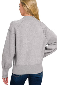 Heather Grey Mock Neck Exposed Seam Sweater