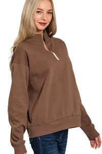 Quarter Zip Fleece Sweatshirt in Brown