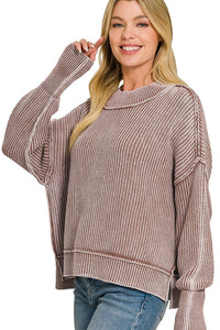 Zenana Washed Cotton Oversized Cropped Sweater TWW-2325A5