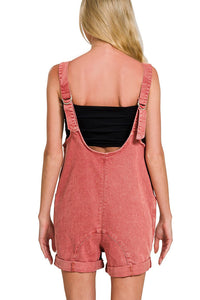 Zenana Washed Adjustable Strap Denim Romper