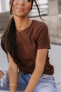 Ampersand Avenue Ribbed Lulu Tee - Coffee