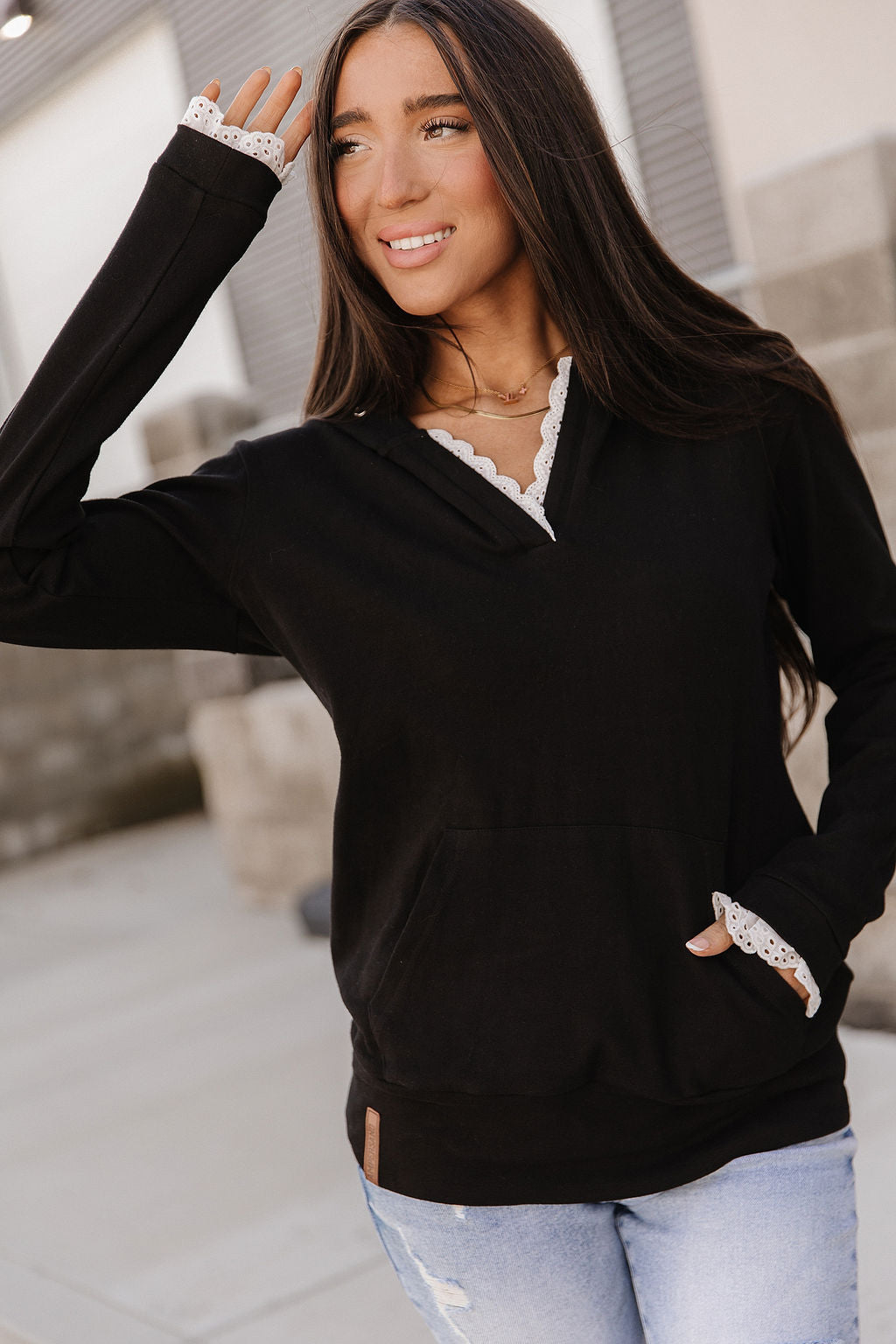 Ampersand Avenue Henley Hoodie - Midnight Lace