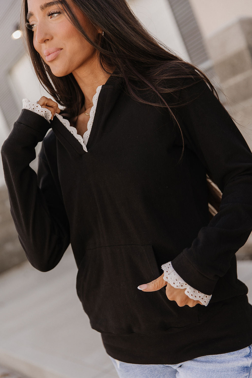 Ampersand Avenue Henley Hoodie - Midnight Lace