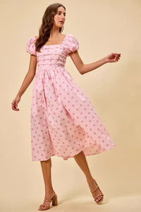 Pink Polka Dot Midi Dress