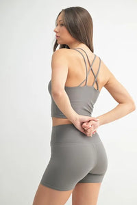 Mono B Venice Cloud Light Criss Cross Sports Bra - New Pewter