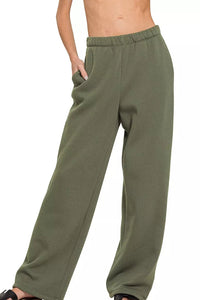 Fleece Sweatpants with Pockets in Dark Olive