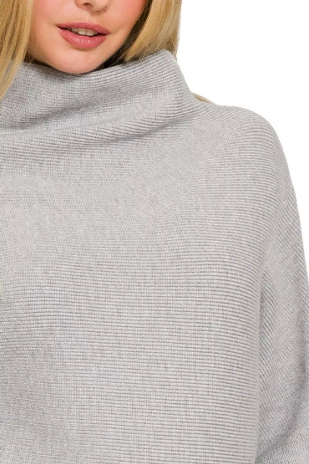 Draped Mock Neck Dolman Sleeve Sweater in Heather Grey