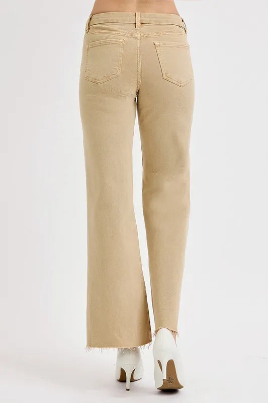 Risen Mid Rise Latte Wide Leg Pants