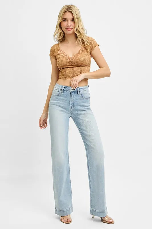 Risen High Rise Light Wash Straight Jeans RDP5444SZ