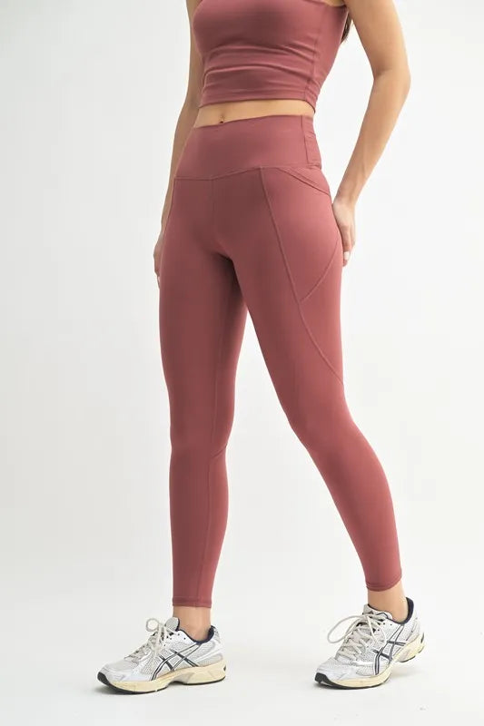 Mono B Venice Cloud Light Sculpt High Waist Leggings - Red Pear