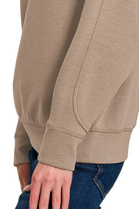 Zenana Scuba Round Neck Pullover Sweatshirt in Cocoa