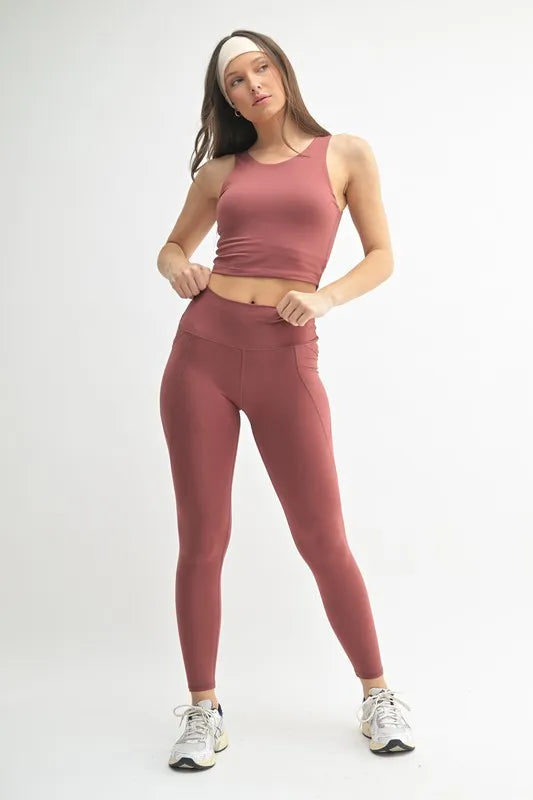 Mono B Venice Cloud Light Sculpt High Waist Leggings - Red Pear