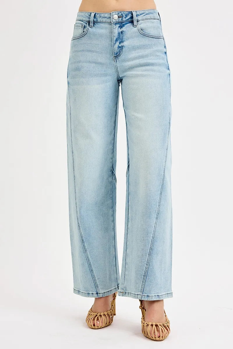 Risen Mid Rise Light Wash Barrel Jeans