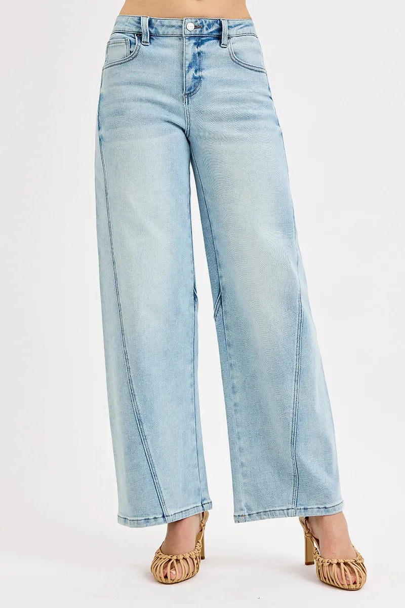 Risen Mid Rise Light Wash Barrel Jeans