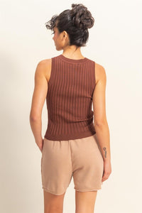 Chestnut Stretchy Ribbed Round Neck Sweater Tank