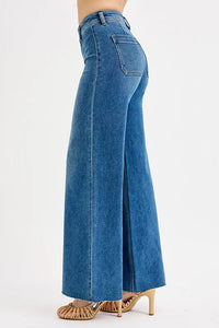 Risen High Rise Wide Leg Flare Jeans