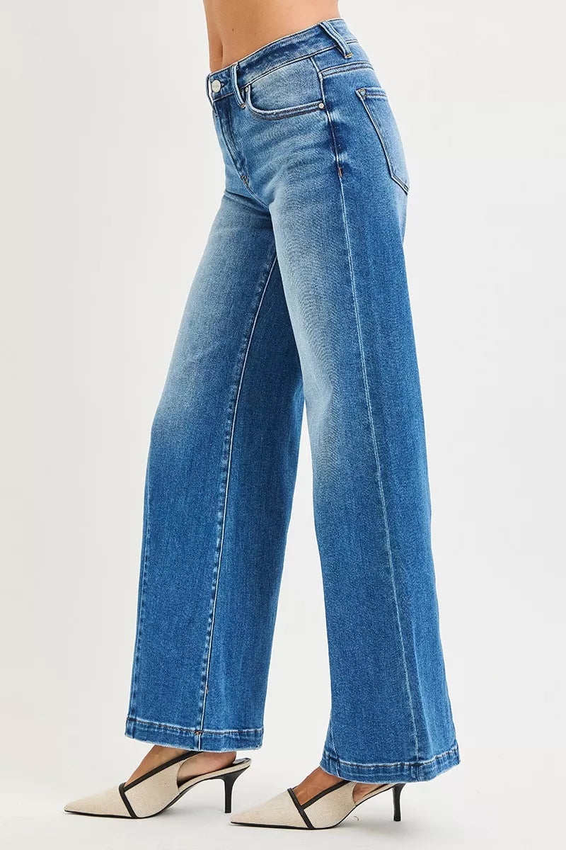 Risen Mid Rise Wide Leg with Flare Jeans