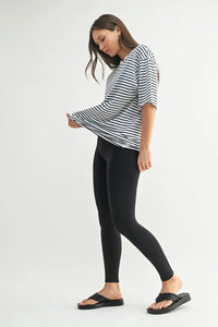 Mono B Coastal Cotton Striped Oversized Crewneck Tee