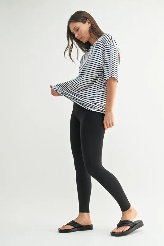 Mono B Coastal Cotton Striped Oversized Crewneck Tee