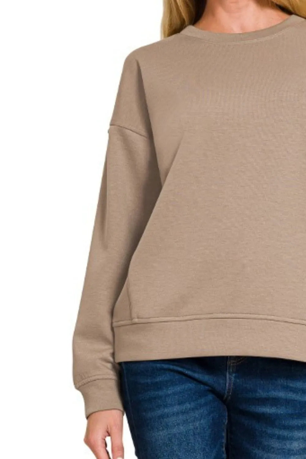 Zenana Scuba Round Neck Sweatshirt in Cocoa