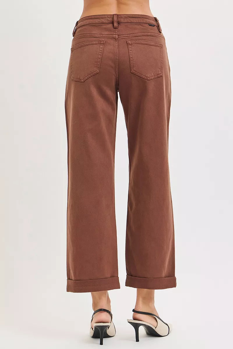 Risen Mid Rise Tummy Control Ankle Barrel Baggy Pants