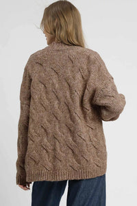 Chunky Cable Knit Open Front Cardigan in Mocha
