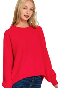 Zenana Red Front Seam Round-Neck Sweater