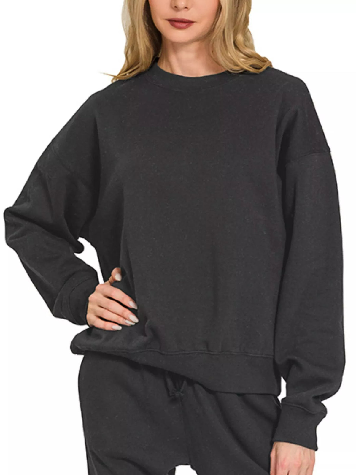 Fleece Pullover & Jogger Set in Black