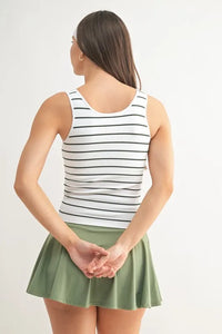 MONO B Classic Seamless Ribbed Tank w/ Bra - Moss Stripe