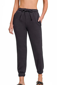 Zenana Fleece Joggers with Pockets in Black