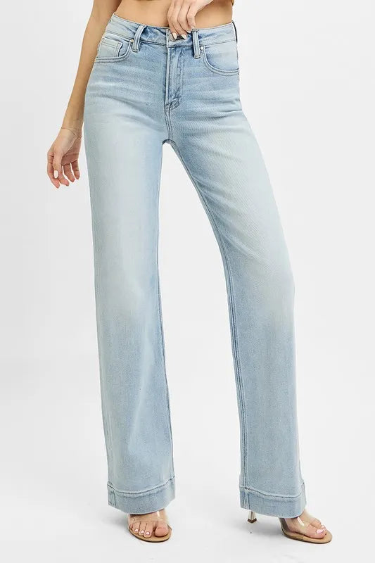 Risen High Rise Light Wash Straight Jeans RDP5444SZ