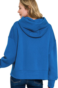 Oversized Fleece Kangaroo Pocket Hoodie in Classic Blue