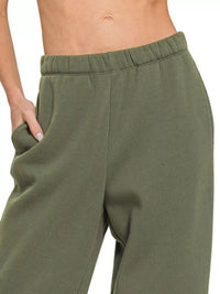 Fleece Sweatpants with Pockets in Dark Olive