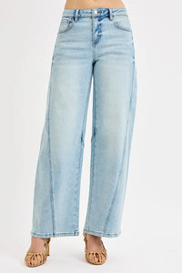 Risen Mid Rise Light Wash Barrel Jeans