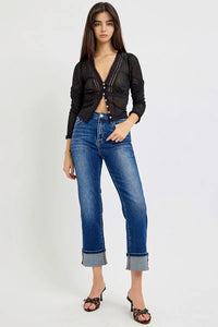 Risen High Rise Ankle Straight Cuffed Jeans RDP5580RT