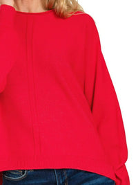 Zenana Red Front Seam Round-Neck Sweater