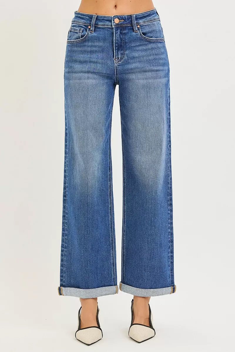 Risen High Rise Relaxed Fit Ankle Straight Cuffed Jeans