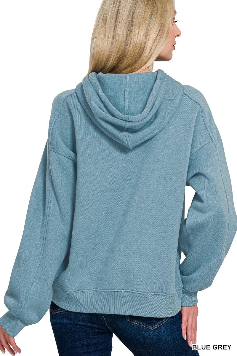 Relaxed Fit Basic Fleece Hoodie in Blue Grey